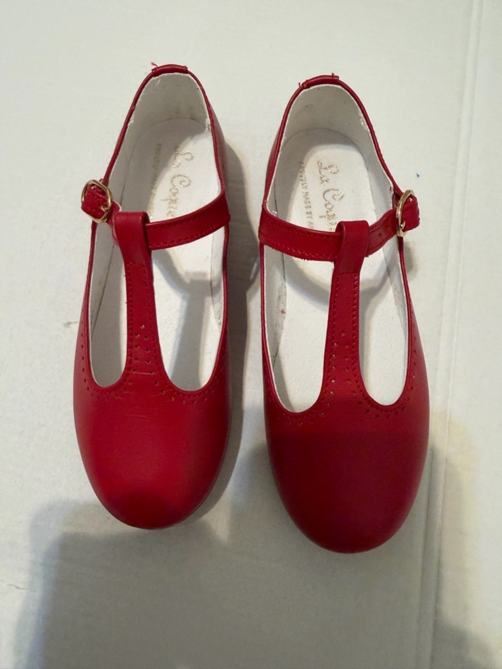La Coqueta Red Leather T-Bar Mary Jane Shoes EU 27 US 10 - Picture 9 of 15